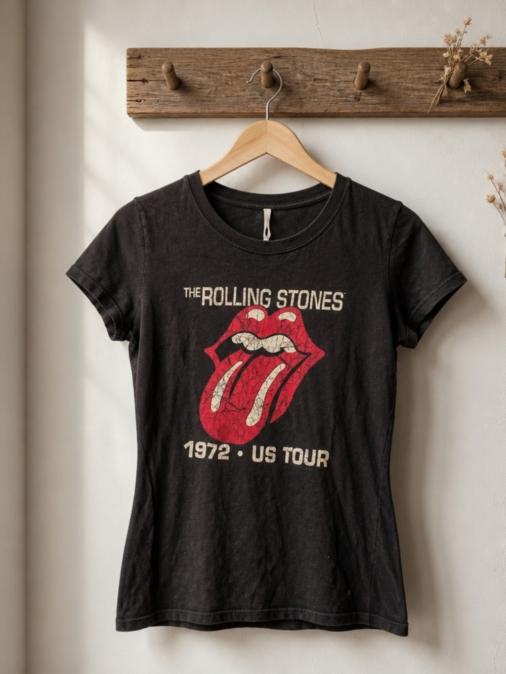 the Rolling Stones Black Tee with Red Tongue Graphic